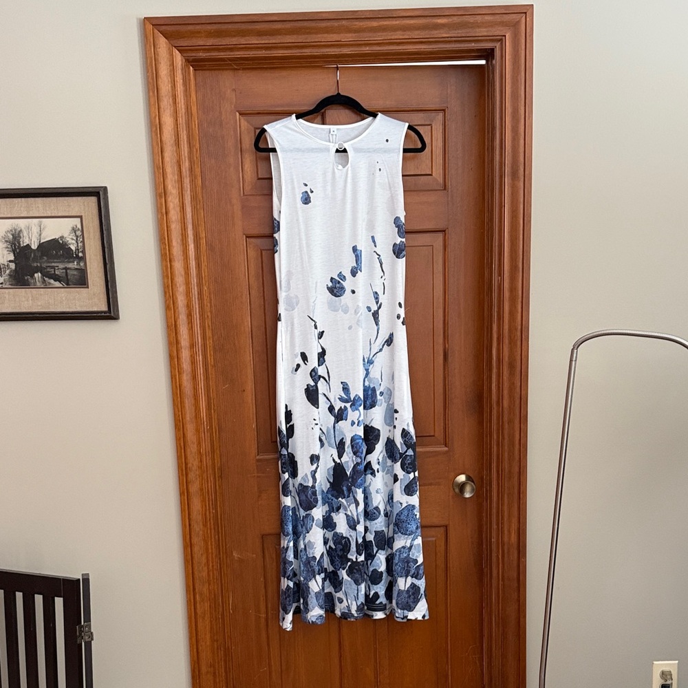 White and Blue Floral Dress